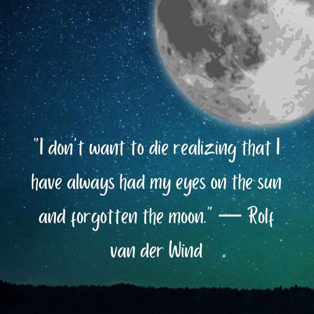 "I don’t want to die realizing that I have always had my eyes on the sun and forgotten the moon." — Rolf van der Wind