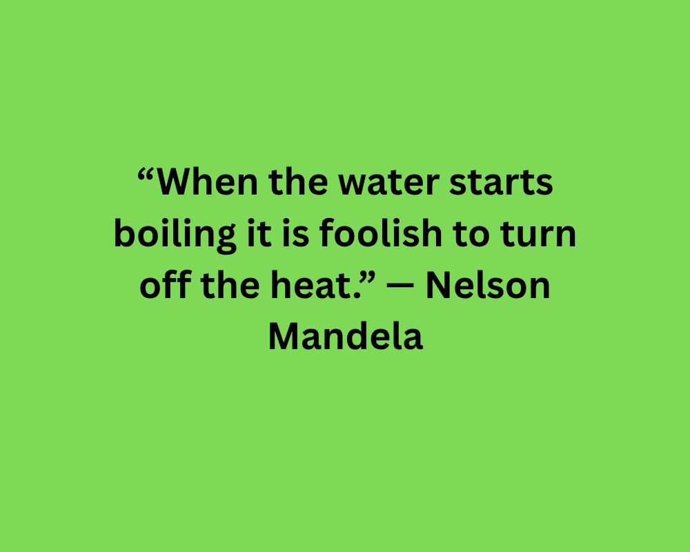 “When the water starts boiling it is foolish to turn off the heat.” — Nelson Mandela